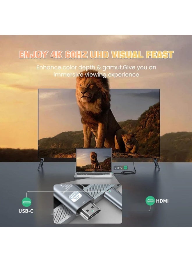 SIGood USB-C to HDMI&HDTV Cable 6.6ft, 4K@60Hz USB 3.1 Type-C to HDMI Braided Cord, Thunderbolt 3 Adapter Compatible with iPhone 16/15, MacBook Pro/Air, iPad Pro, Samsung Galaxy, Chromebook, Grey - Image 2