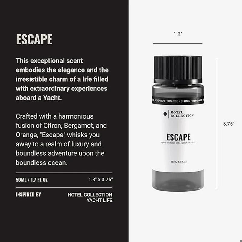 Hotel Collection  Escape Fragrance Oil Blend - Hotel Inspired for Luxury Essential Oil Diffusers - Aromatherapy Scent Diffuser Oil - Citron, Bergamot, and Orange - 50 mL, 1.7 fl oz  | Best Price UAE