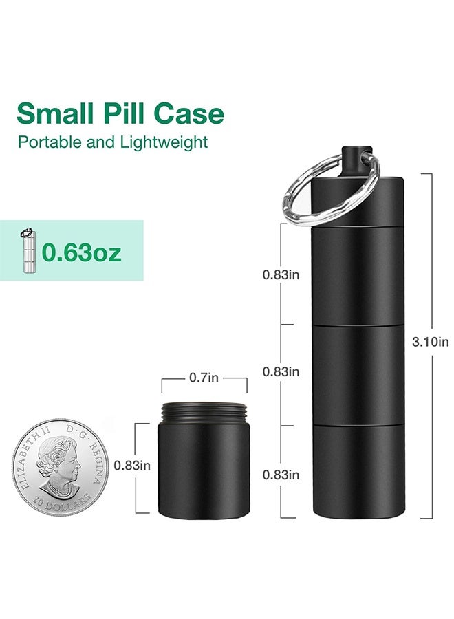 Portable Metal Keychain Pill Box with 3 Compartments, Waterproof Mini Travel Pill Holder Case, Small Pill Container Organizer for Purse, Pocket and Daily Medication Carry, Black - Image 2