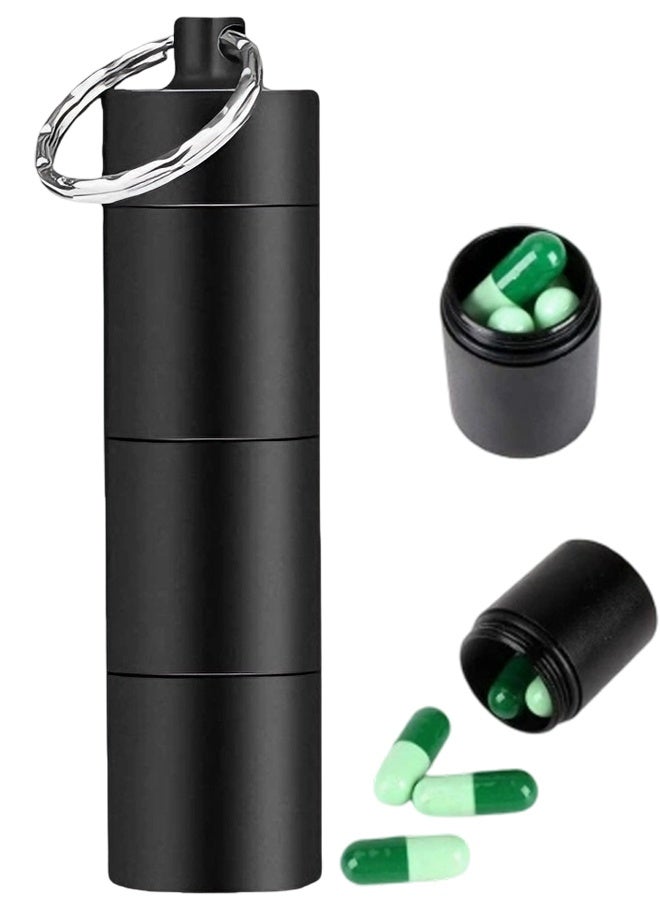 Portable Metal Keychain Pill Box with 3 Compartments, Waterproof Mini Travel Pill Holder Case, Small Pill Container Organizer for Purse, Pocket and Daily Medication Carry, Black - Image 1