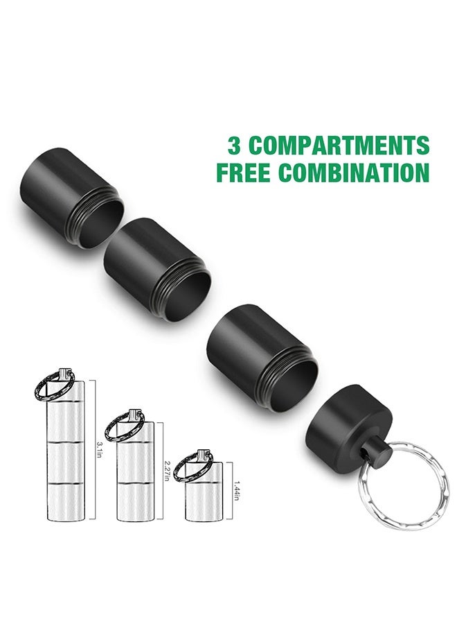 Portable Metal Keychain Pill Box with 3 Compartments, Waterproof Mini Travel Pill Holder Case, Small Pill Container Organizer for Purse, Pocket and Daily Medication Carry, Black - Image 5