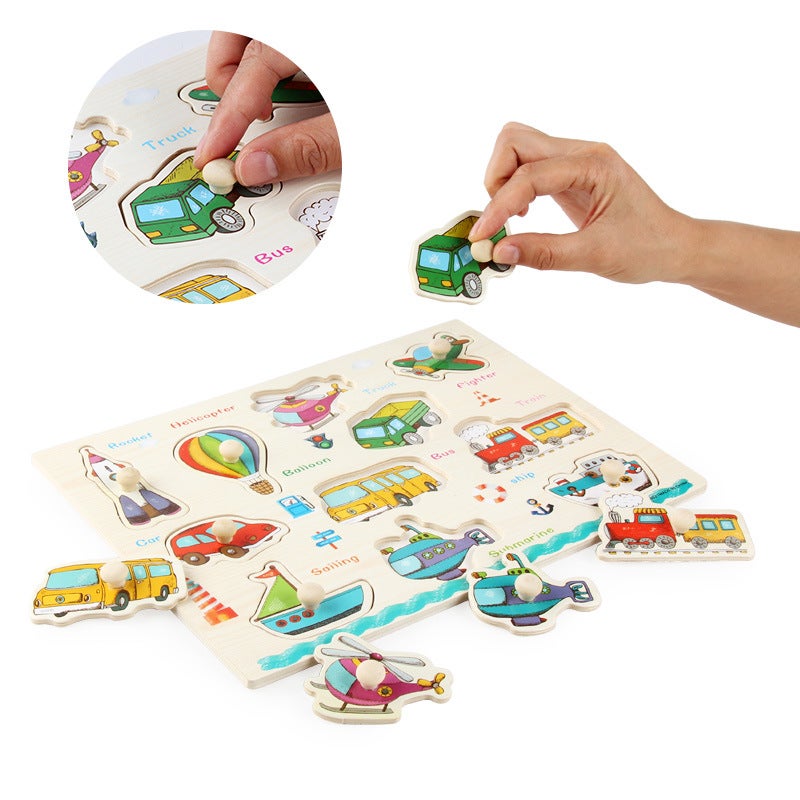Early Childhood Education Cartoon Animal Cognition Grasping Board Wooden Shape Matching Jigsaw Grasping Training Enlightenment Toys - Image 5