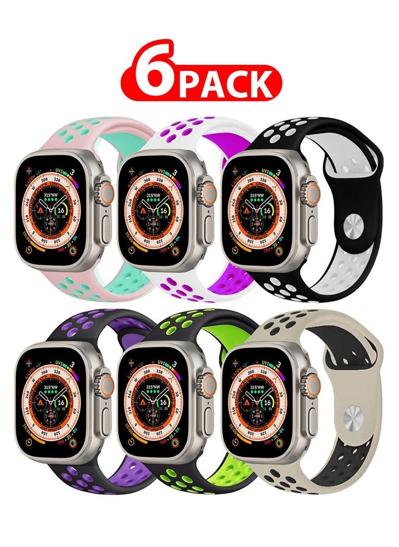 CATANES - 6 Pack For Apple Watch 49mm 45mm 44mm 42mm Silicone Sport Band Nike Strap Compatible With iWatch Series Ultra/8/7/SE/6/5/4/3/2/1 - Image 1