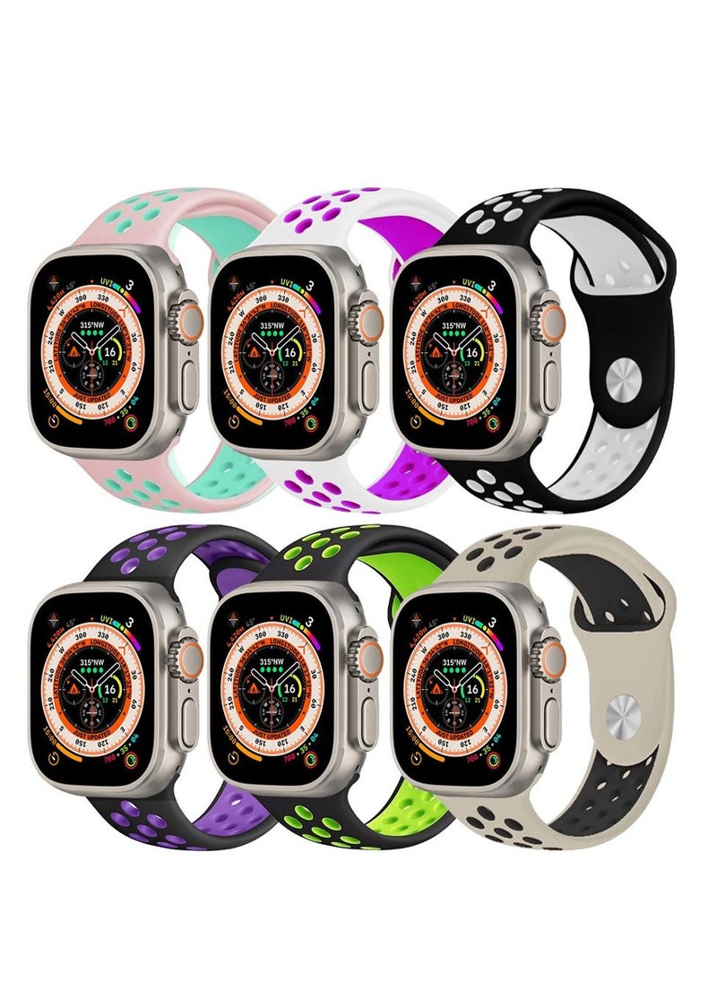 CATANES - 6 Pack For Apple Watch 49mm 45mm 44mm 42mm Silicone Sport Band Nike Strap Compatible With iWatch Series Ultra/8/7/SE/6/5/4/3/2/1 - Image 1