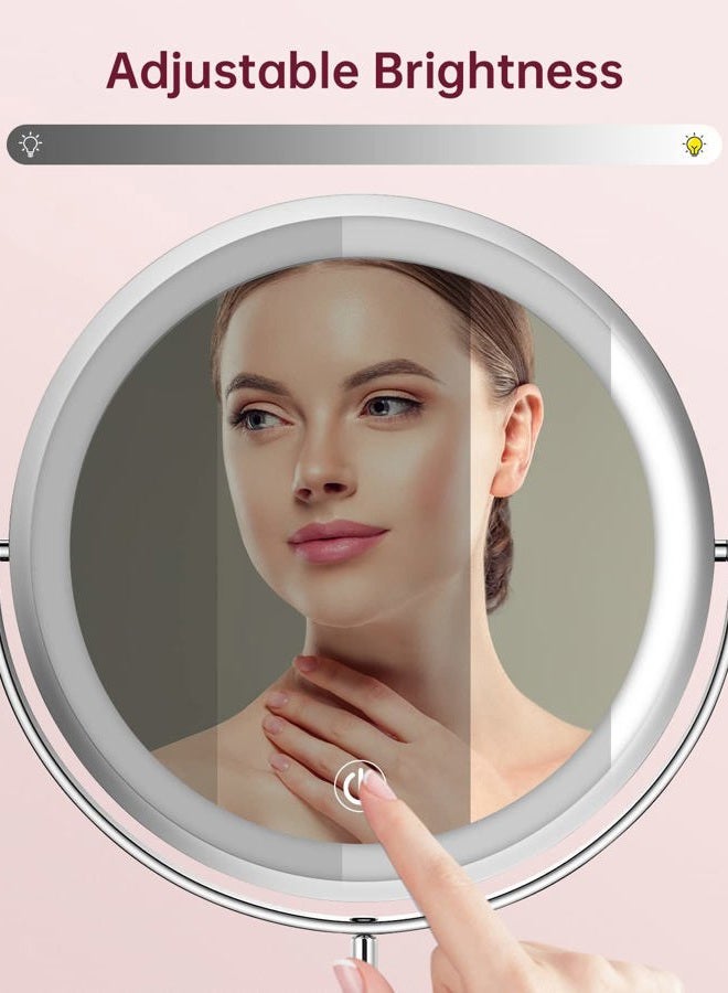 Gospire 8" Lighted Makeup Mirror with Magnification 10X/1X, 3 Color Lights & Dimmable Lighting, 360° Rotation Double Sided Rechargeable Cordless Vanity Cosmetic Standing LED Mirror for Makeup - Image 4