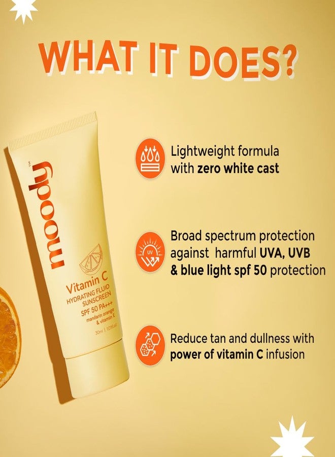 Moody SPF 50 PA+++ Vitamin C Sunscreen with UVA, UVB & Blue Light Protection for Glowing Skin| Long Lasting Hydration Lightweight | Non-Greasy, Quick-Absorbing Sunscreen, 30ml - Image 2