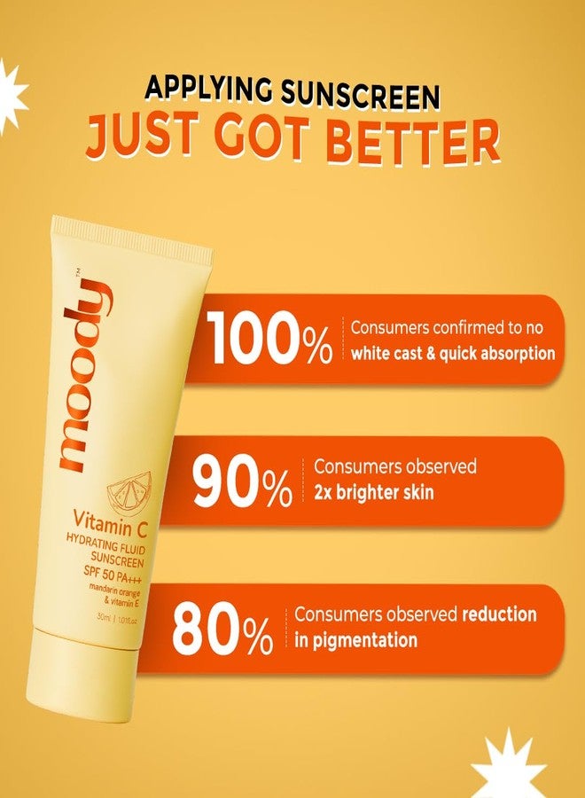 Moody SPF 50 PA+++ Vitamin C Sunscreen with UVA, UVB & Blue Light Protection for Glowing Skin| Long Lasting Hydration Lightweight | Non-Greasy, Quick-Absorbing Sunscreen, 30ml - Image 5