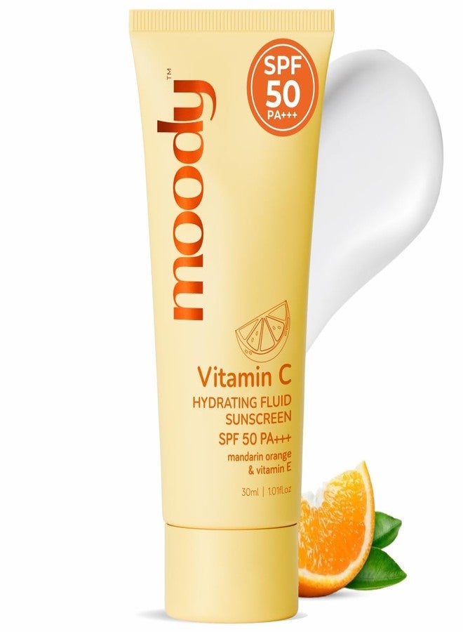 Moody SPF 50 PA+++ Vitamin C Sunscreen with UVA, UVB & Blue Light Protection for Glowing Skin| Long Lasting Hydration Lightweight | Non-Greasy, Quick-Absorbing Sunscreen, 30ml - Image 1