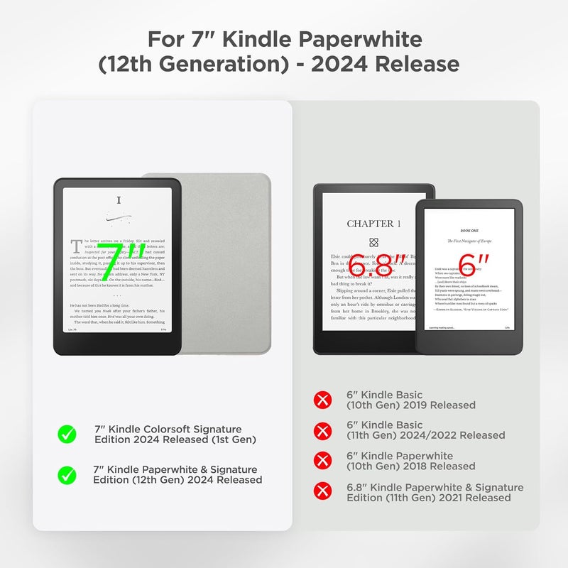 SESENSE Detachable Magnetic Case for 7'' Kindle Paperwhite 12th Gen 2024 and Kindle Colorsoft Signature Edition, Slim PU Shell Cover Case with Auto Wake/Sleep, Grey - Image 2