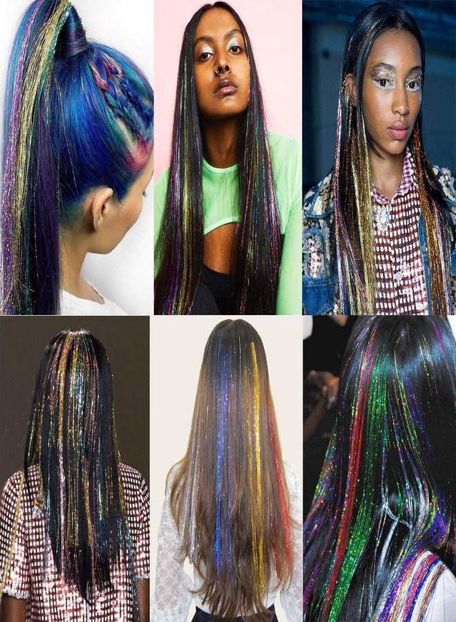 Boulevar Glitter Hair Tinsel Extensions Strands,6 Colors Hair Extensions, Holographic Sparkle Shiny Straight Hair Extensions, Tinsel Straight Hair Accessories for Women Girls(Pack of 6 Color) - Image 4
