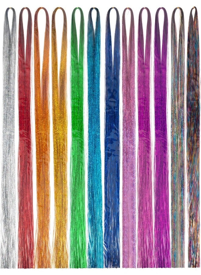 Boulevar Glitter Hair Tinsel Extensions Strands,6 Colors Hair Extensions, Holographic Sparkle Shiny Straight Hair Extensions, Tinsel Straight Hair Accessories for Women Girls(Pack of 6 Color) - Image 1