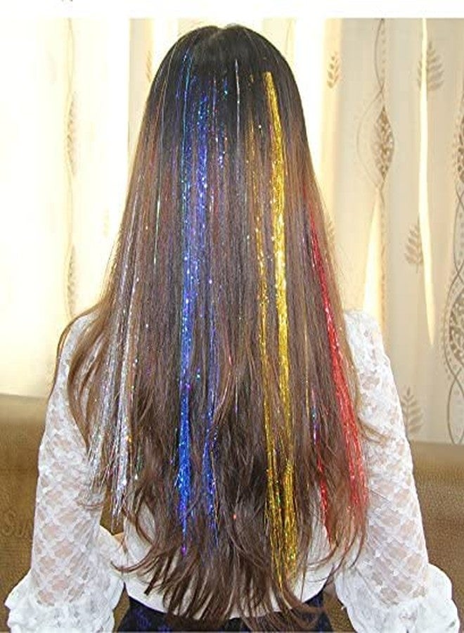 Boulevar Glitter Hair Tinsel Extensions Strands,6 Colors Hair Extensions, Holographic Sparkle Shiny Straight Hair Extensions, Tinsel Straight Hair Accessories for Women Girls(Pack of 6 Color) - Image 5