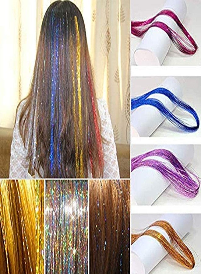 Boulevar Glitter Hair Tinsel Extensions Strands,6 Colors Hair Extensions, Holographic Sparkle Shiny Straight Hair Extensions, Tinsel Straight Hair Accessories for Women Girls(Pack of 6 Color) - Image 2