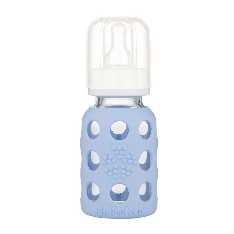 Lifefactory Glass Baby Bottle with Stage 1 Nipple and Protective Silicone Sleeve Blanket 4 Oz - Image 1
