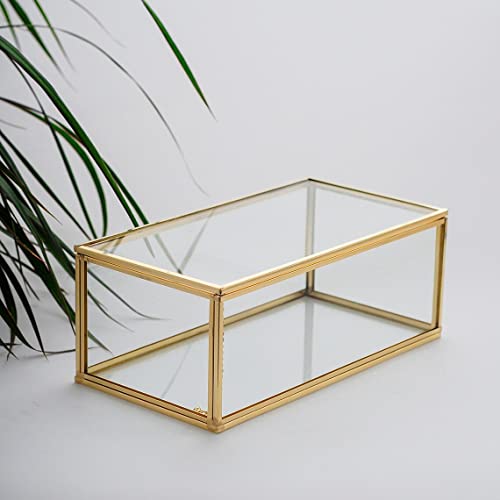 ARTINCO Art India Collections Vintage Rectangular Brass Glass Box, Jewelry Organizer, Decorative Accent, Wedding Bridal Party Gift Box, Candy Table Decorative Container Box 20x11x8 cm - Image 4