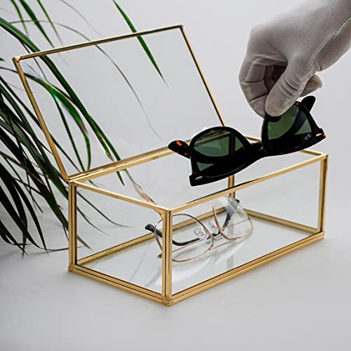 ARTINCO Art India Collections Vintage Rectangular Brass Glass Box, Jewelry Organizer, Decorative Accent, Wedding Bridal Party Gift Box, Candy Table Decorative Container Box 20x11x8 cm - Image 1