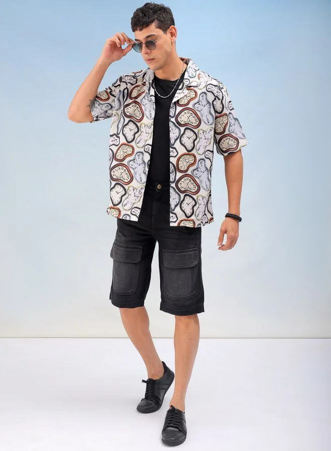 شركة المرآب الهندية Men Oversized Vintage Half Sleeves Cuban Collar Street Wear Shirt