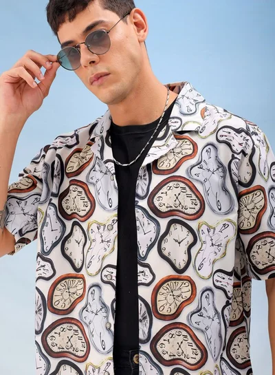The Indian Garage Co Men Oversized Vintage Half Sleeves Cuban Collar Street Wear Shirt