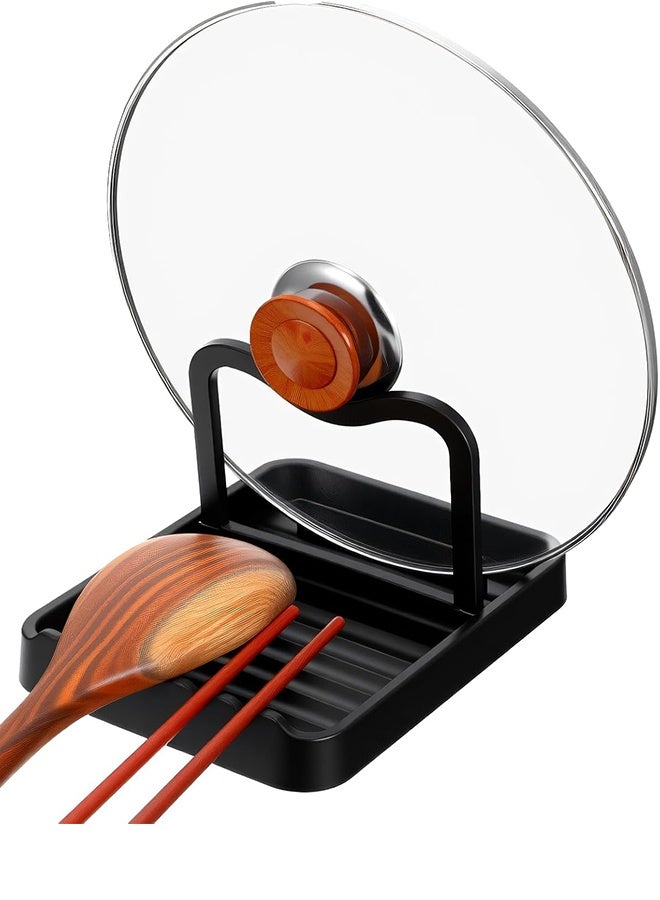 Spoon and Lid Holder,Spoon and Lids Rest Black Pot Lid Holder Multifunctional Spatula Holders While Cooking for Stovetop and Kitchen Counter - Image 1