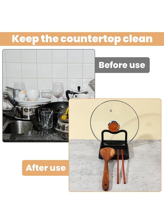Spoon and Lid Holder,Spoon and Lids Rest Black Pot Lid Holder Multifunctional Spatula Holders While Cooking for Stovetop and Kitchen Counter - Image 3