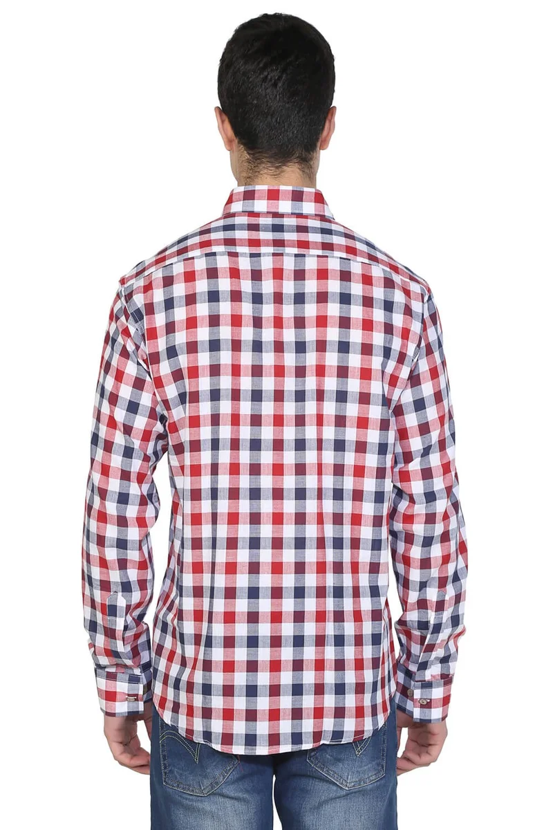 Eliş Şile Bezi Long Sleeve Slim Fit Şile Cloth Single Pocket Men's Shirt Red Navy Checked 3008
