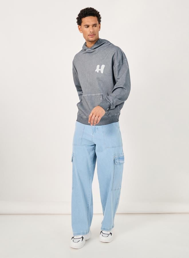 Styli Acid Washed Graphic Print Oversized Hoodie - Image 2