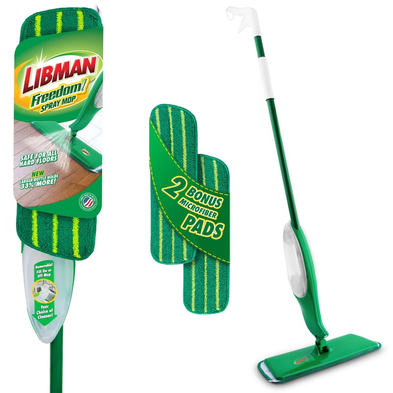 Libman Libman Freedom Spray Mop Kit  Microfiber Mop  Household Essentials  Hardwood Floor Cleaner  Wall Mop  24 Oz Reservoir Tank  Two Extra Replacement Heads Included 