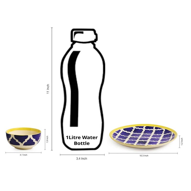 ExclusiveLane Ceramic 'Moroccan Platter Pack' Handpainted Serving Plate with Serving Bowl Dinnerware Set (1 Plate, 2 Bowls, Blue) - Image 5