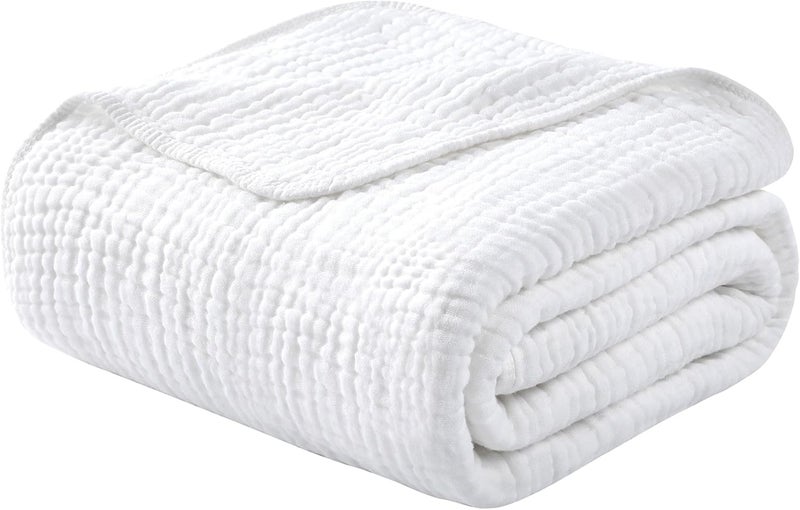 YOOFOSS Muslin Blanket 100% Cotton Summer Blankets Large Twin Size 60" x 80" for Bed Couch 6-Layer Gauze Blanket for Adults Lightweight and Breathable White - Image 1