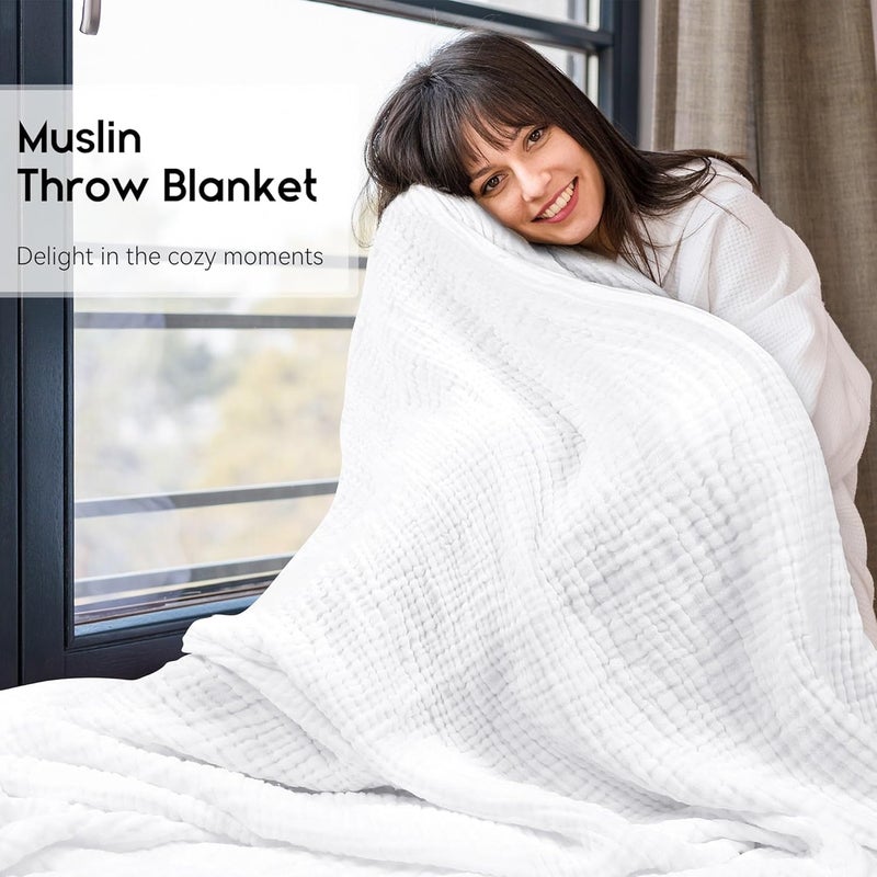 YOOFOSS Muslin Blanket 100% Cotton Summer Blankets Large Twin Size 60" x 80" for Bed Couch 6-Layer Gauze Blanket for Adults Lightweight and Breathable White - Image 2