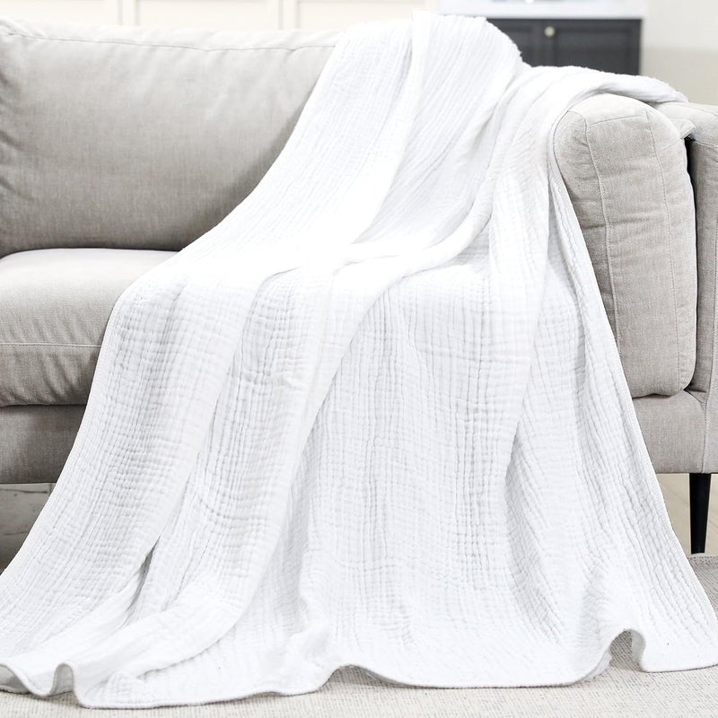 YOOFOSS Muslin Blanket 100% Cotton Summer Blankets Large Twin Size 60" x 80" for Bed Couch 6-Layer Gauze Blanket for Adults Lightweight and Breathable White - Image 5