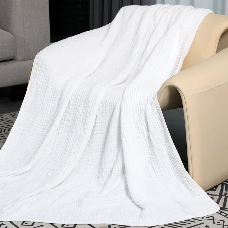 YOOFOSS Muslin Blanket 100% Cotton Summer Blankets Large Twin Size 60" x 80" for Bed Couch 6-Layer Gauze Blanket for Adults Lightweight and Breathable White - Image 4