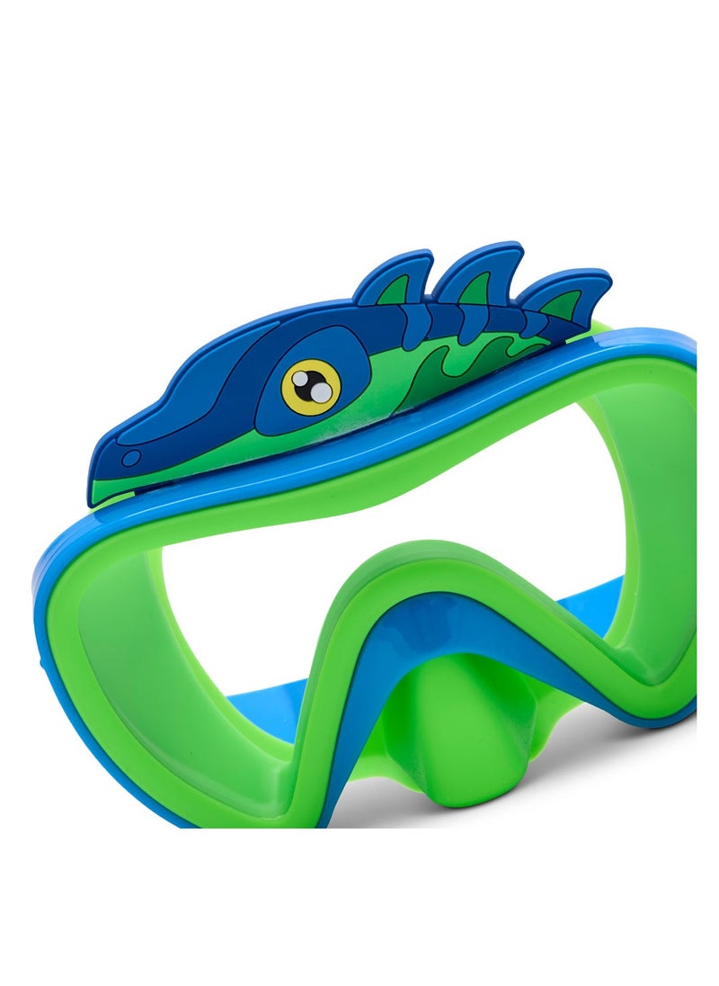 Aqua2ude - Aqua2ude Dino Blue Green Kids Swim Mask, Anti-Fog, UV Protection, Leak-Proof, Wide Field of Vision, Comfortable Full-Face Design for Boys & Girls, Perfect for Pool & Beach - Image 1