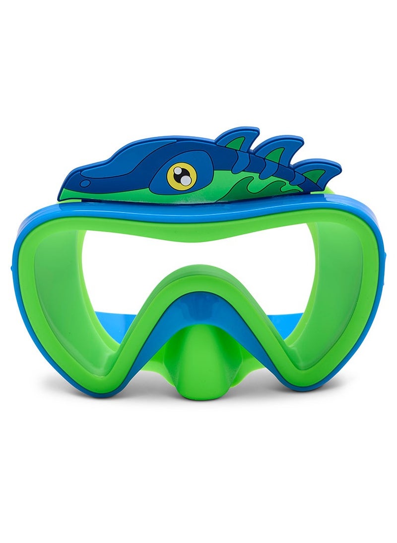 Aqua2ude - Aqua2ude Dino Blue Green Kids Swim Mask, Anti-Fog, UV Protection, Leak-Proof, Wide Field of Vision, Comfortable Full-Face Design for Boys & Girls, Perfect for Pool & Beach - Image 1