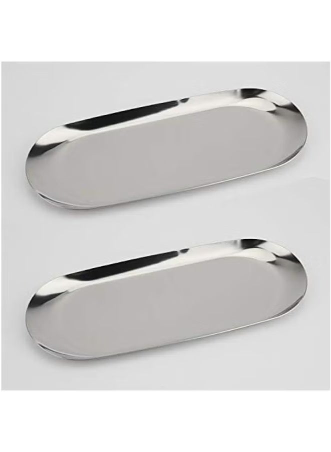 يوڠام صينيتان تزيين من الفولاذ المقاوم للصدأ بطول 7 بوصات – صحن مجوهرات، منظم لمستحضرات التجميل، صينية تقديم لتنظيم فوضى الحمام، صينية تخزين صغيرة - Image 1