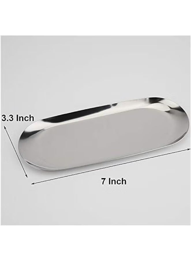 يوڠام صينيتان تزيين من الفولاذ المقاوم للصدأ بطول 7 بوصات – صحن مجوهرات، منظم لمستحضرات التجميل، صينية تقديم لتنظيم فوضى الحمام، صينية تخزين صغيرة - Image 2