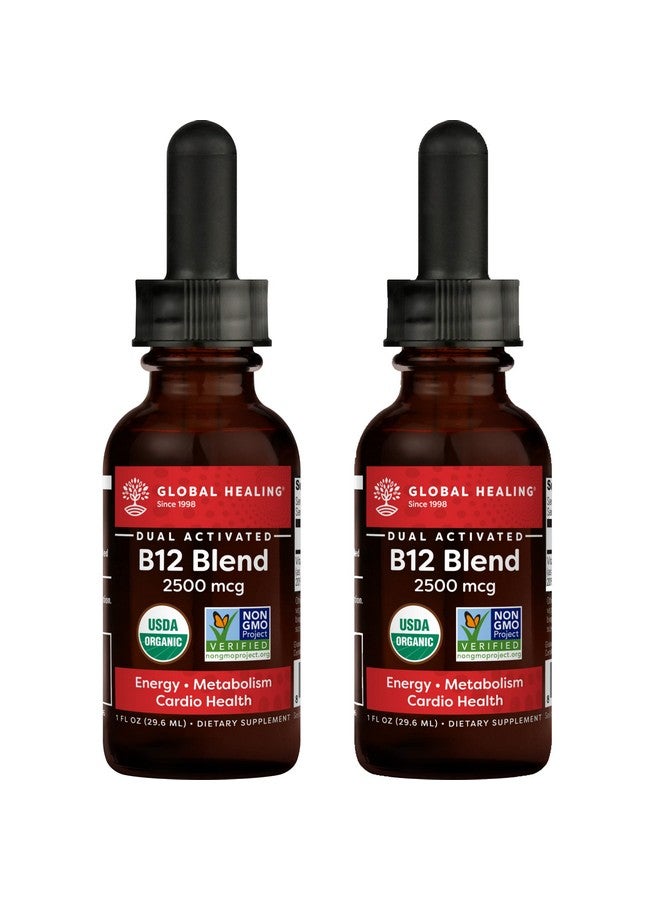 global healing center Vegansafe B12 2500 Mcg Organic Sublingual Liquid Drops; 2In1 Methylcobalamin & Adenosylcobalamin Blend For Energy Mood And Heart Health 1 Fl Oz (2Pack) - Image 1