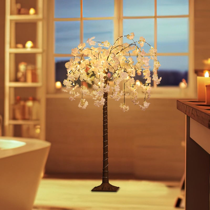 OUSHENG Lighted Cherry Blossom Tree LED Artificial Trees for Decoration Inside, Light up Fake Plant with Faux Flower for Home Wedding Party Festival Christmas Indoor Decor, Warm White, 4FT - Image 4