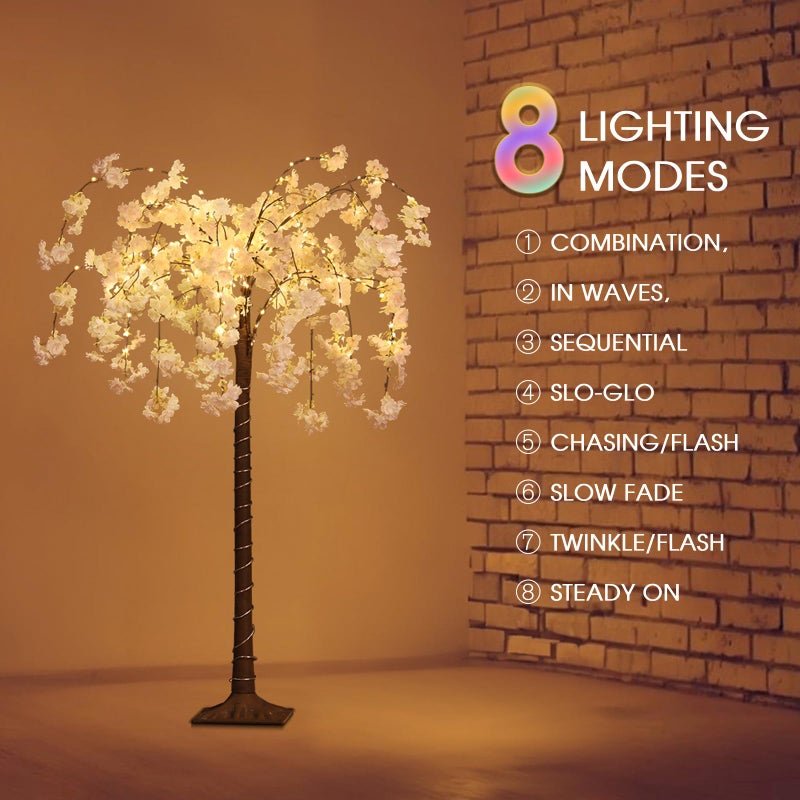 OUSHENG Lighted Cherry Blossom Tree LED Artificial Trees for Decoration Inside, Light up Fake Plant with Faux Flower for Home Wedding Party Festival Christmas Indoor Decor, Warm White, 4FT - Image 3