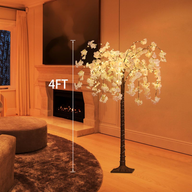 OUSHENG Lighted Cherry Blossom Tree LED Artificial Trees for Decoration Inside, Light up Fake Plant with Faux Flower for Home Wedding Party Festival Christmas Indoor Decor, Warm White, 4FT - Image 5