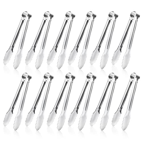 XEVOM 12 Pack Small Serving Tongs,XEVOM Stainless Steel Sugar Tongs Mini Appetizers Tongs Mental Kitchen Tongs for Serving Food (5inch) - Image 1