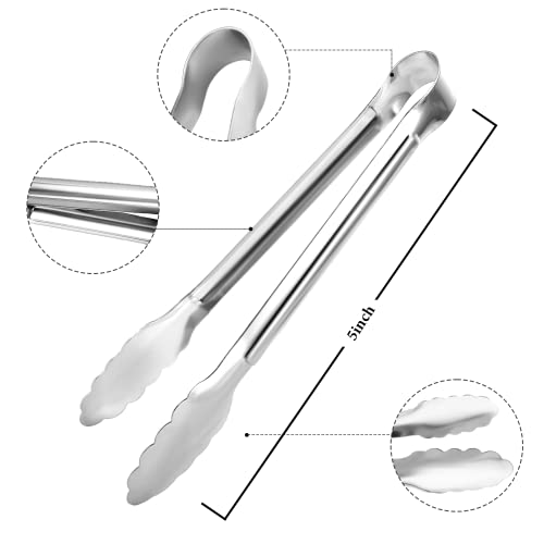 XEVOM 12 Pack Small Serving Tongs,XEVOM Stainless Steel Sugar Tongs Mini Appetizers Tongs Mental Kitchen Tongs for Serving Food (5inch) - Image 2