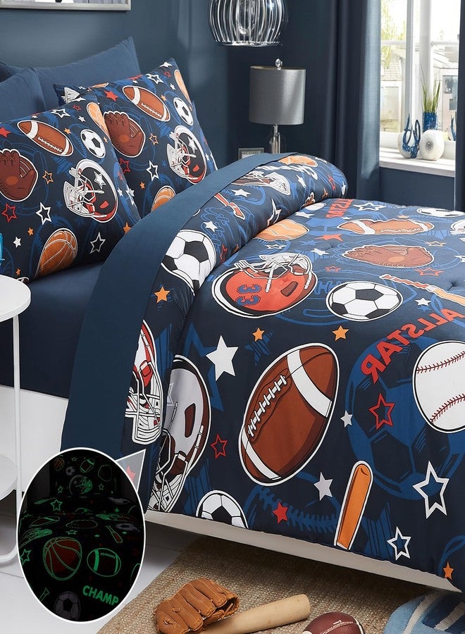 Wink Deer Twin Comforter Set for Boys-5 Pieces Sports Ball Games Glow in The Dark Twin Bedding Sets for Kids, Ultra Soft Bed in A Bag with Sheets - Image 3