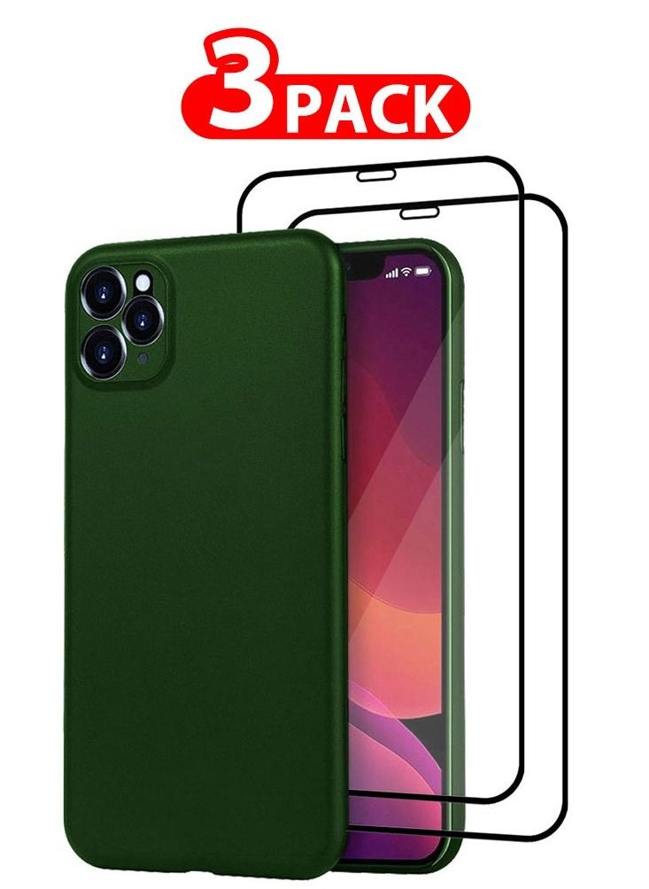 K-Doo - 3 Pack For iPhone 11 Pro Case and 2 Screen Protectors Air Skin Series Back Cover Sturdy Durable Thin Case Drop Protection Case Cover Green - Image 1
