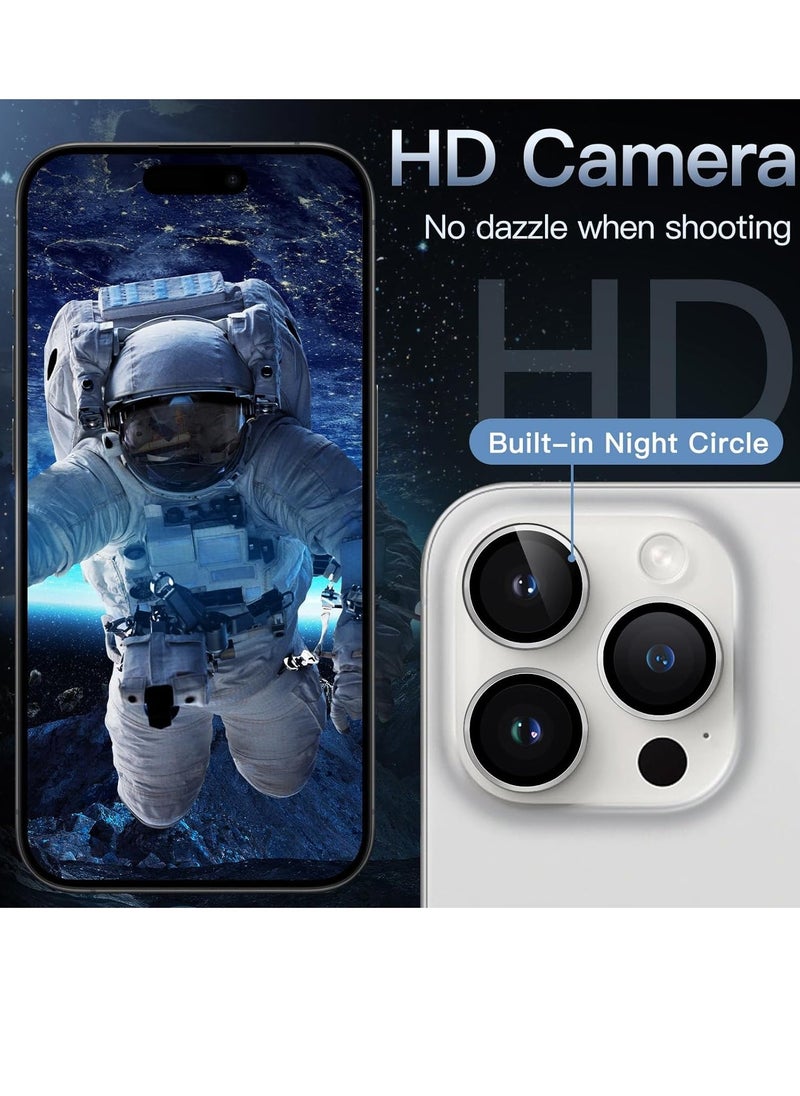 Raxoom Camera Lens Protector for iPhone 15 Pro 6.1-Inch and iPhone 15 Pro Max 6.7-Inch, 9H Tempered Glass Metal Individual Ring Cover, HD Clear, 3-Pack (White) - Image 4