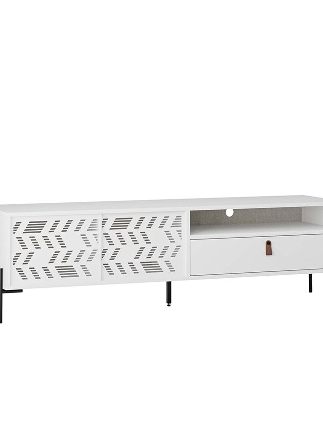 Mourah Home Dionysos Tv Stand Up To 70 Inches| Modern Tv Unit With Sturdy Metal Legs For Home 1 Slide Door Open Shelf 1 Drawer Storage| 170X45X48.6 Cm (White)  - Image 4