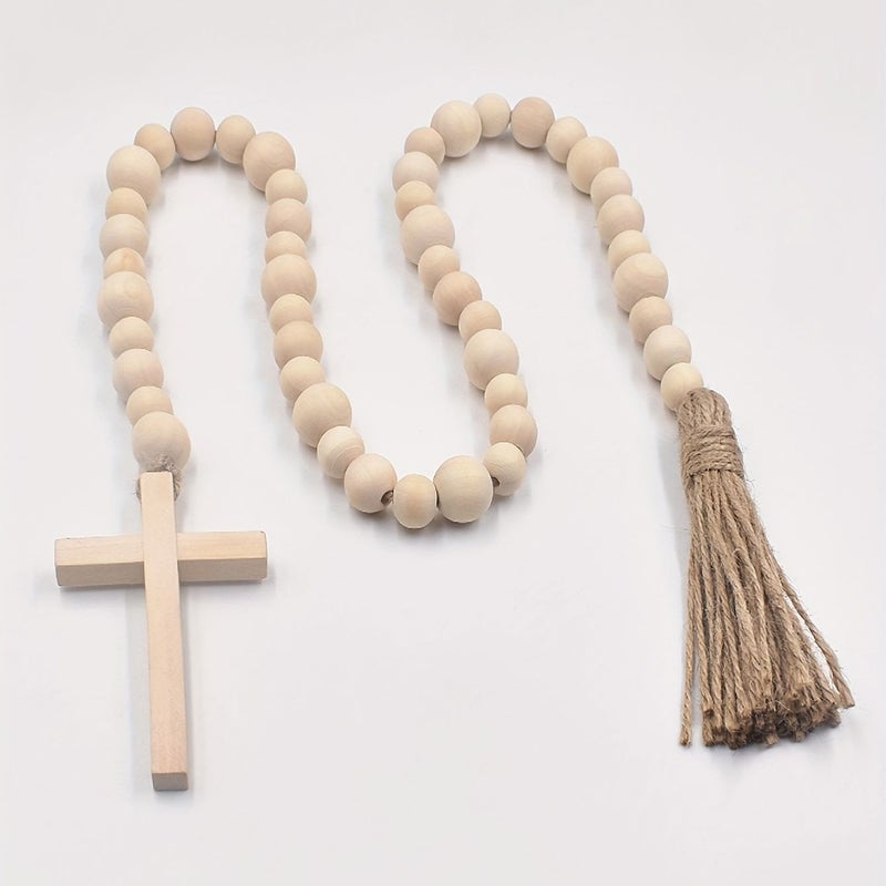 Handcrafted Wooden Cross L075 Tassel Hanging Decoration for Home Window Holiday - Image 2