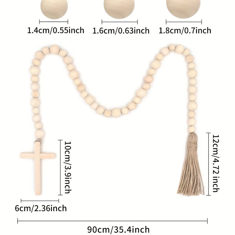 Handcrafted Wooden Cross L075 Tassel Hanging Decoration for Home Window Holiday - Image 3