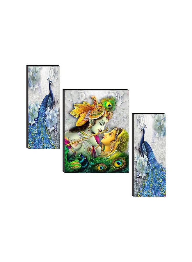 SAF Paintings Religious 'Radha Krishna With Couple Peacock ' Abstract Wall Painting Frame - Jm31084 (Multicolour, 12 Inch X 18 Inch, Standard) - Set Of 3 - Image 1