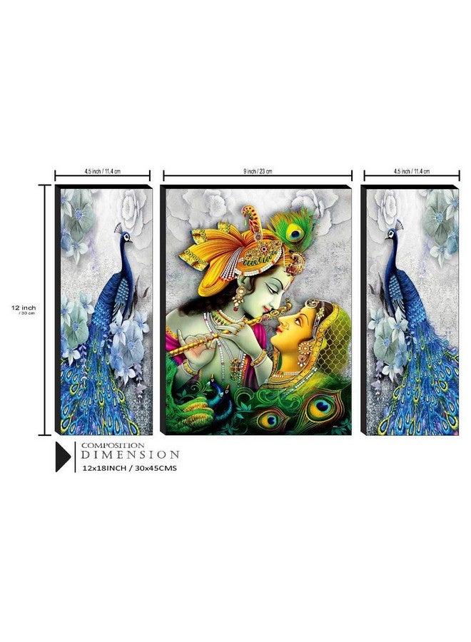 SAF Paintings Religious 'Radha Krishna With Couple Peacock ' Abstract Wall Painting Frame - Jm31084 (Multicolour, 12 Inch X 18 Inch, Standard) - Set Of 3 - Image 3